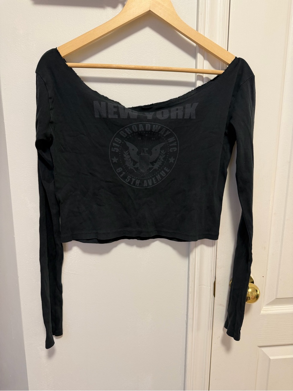 Brandy Melville Black Off-Shoulder Long-Sleeve Crop Top